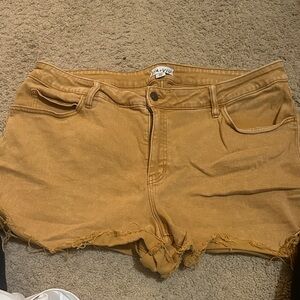 Ava & Viv Mustard Yellow Frayed-Hem Denim Shorts